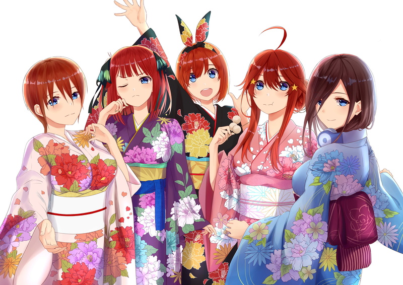 Nakano Ichika, 5-toubun no Hanayome, Nakano Yotsuba, Japanese kimono, Nakano Miku, 2K, Nakano Nino, Nakano Itsuki