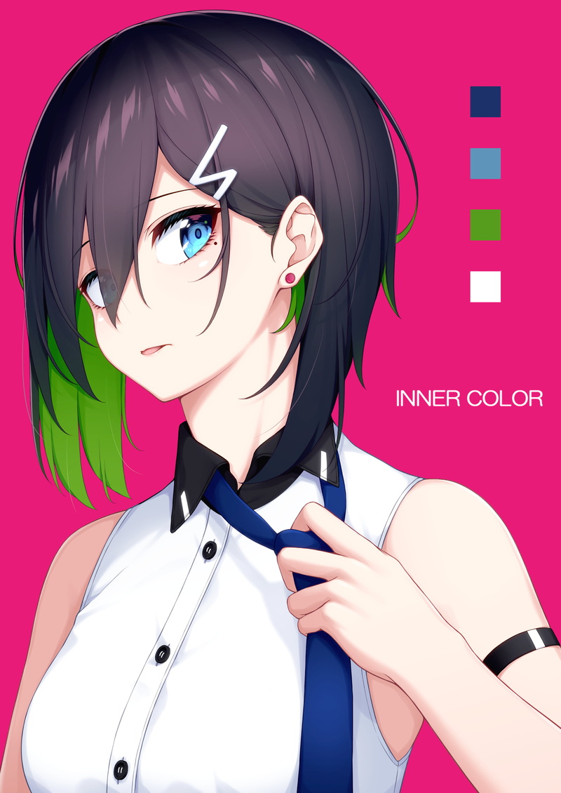 dark hair, dyed hair, blue eyes, anime, 2K, anime girls, miyabi0907