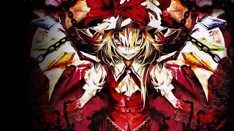x, vampires, akira, games, wings, eyes, Video Games, video, anime, banpai, hd, flandre, red, 1080P, art, Touhou, scarlet