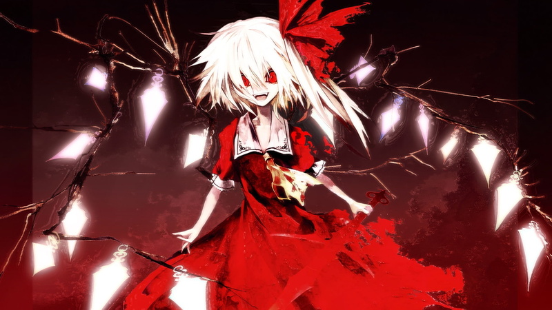 hd, x, anime, games, 1080P, video, art, red, koumajou, Video Games, densetsu, banpai, flandre, Touhou, dress, vampires, wa, akira, scarlet