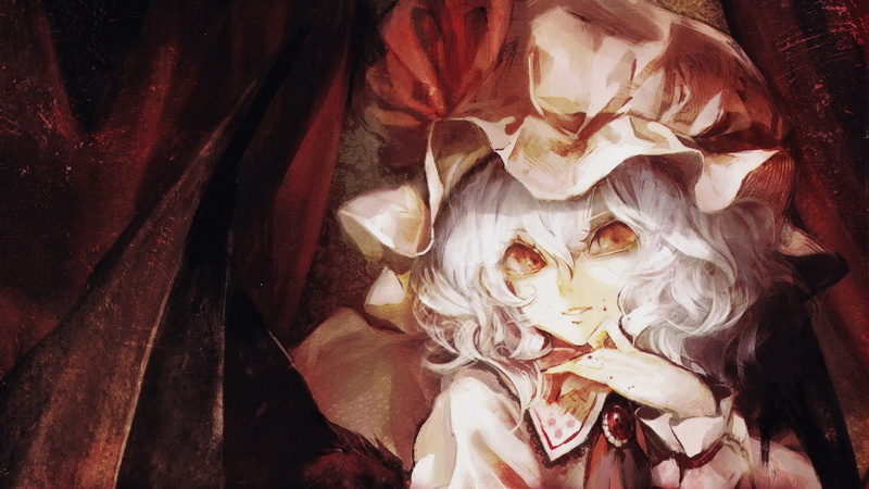 Video Games, video, white, vampires, hair, short, 1080P, akira, gems, wings, scarlet, eyes, remilia, anime, orange, hd, cuffs, art, games, hats, Touhou