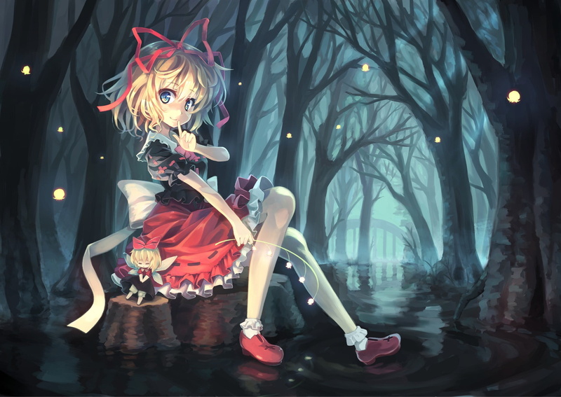 festival, eyed, blue eyes, art and craft, blonde, short hair, celebration, creativity, blue, arts culture and entertainment, Touhou, night, representation