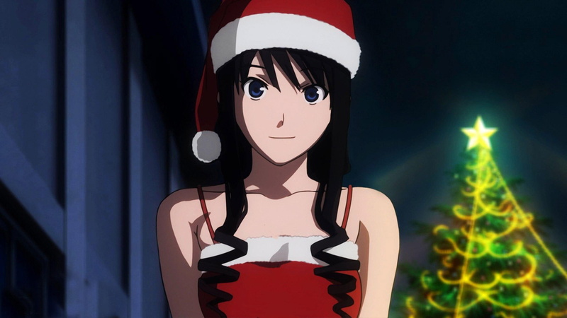 eyed, santa claus, 2560x1440, christmas, woman, merry christmas, santa, female, character, costume, blue, anime, girl, christmas tree, claus, 2K