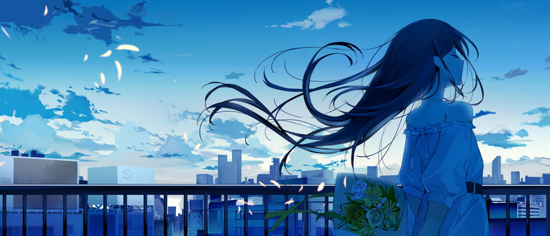 built structure, women, young adult, architecture, cityscape, day, outdoors, cloud - sky, blue, flowers, city, modern, feathers, adult, hairstyle, sky