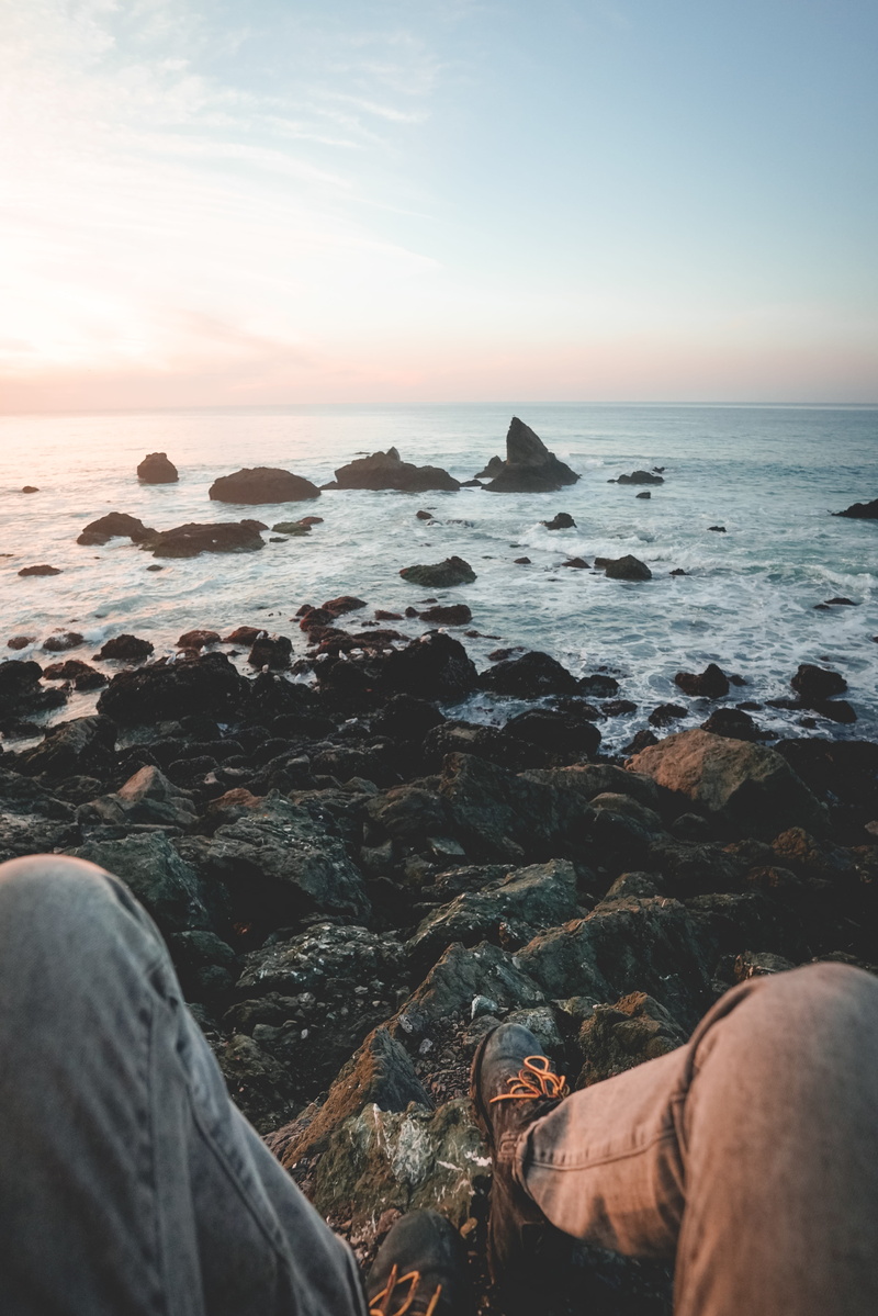 human body part, personal perspective, rock, solid, scenics - nature, pov, setting, water, facing, leisure activity, leg, rock - object, outdoors, rocky