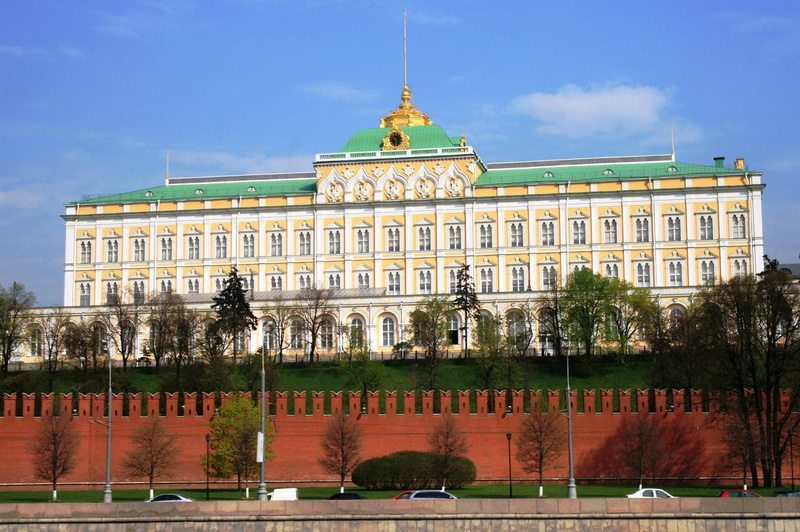 great kremlin palace, grass, trees, tree, building exterior, kremlin wall, moscow river, sky, built structure, plant, outdoors, nature, facade, government