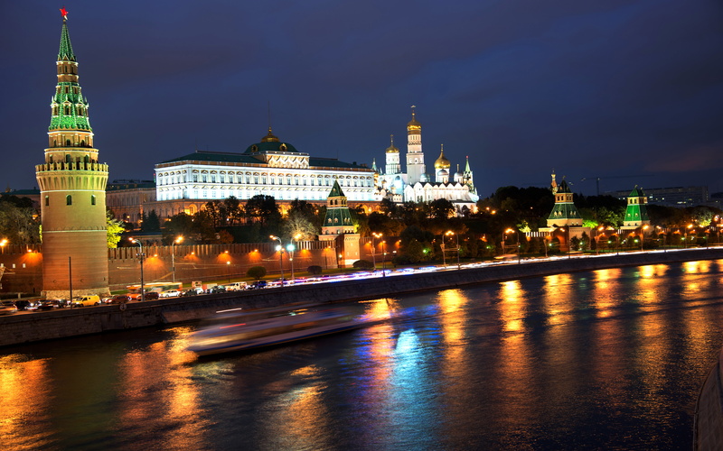 travel destinations, city, no people, kremlin, 4K, outdoors, reflection, water, cathedral, sky, palace, religion, grand, government, building, night, square