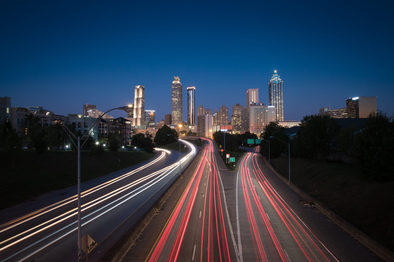 transportation, long exposure, motion, skyline, city life, no people, highway, traffic, multiple lane highway, 5K, night, architecture, built structure