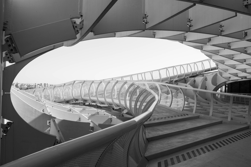 building, shape, built structure, seville, travel destinations, curve, indoors, architecture, modern, metal, spain, no people, metropol parasol, low angle view