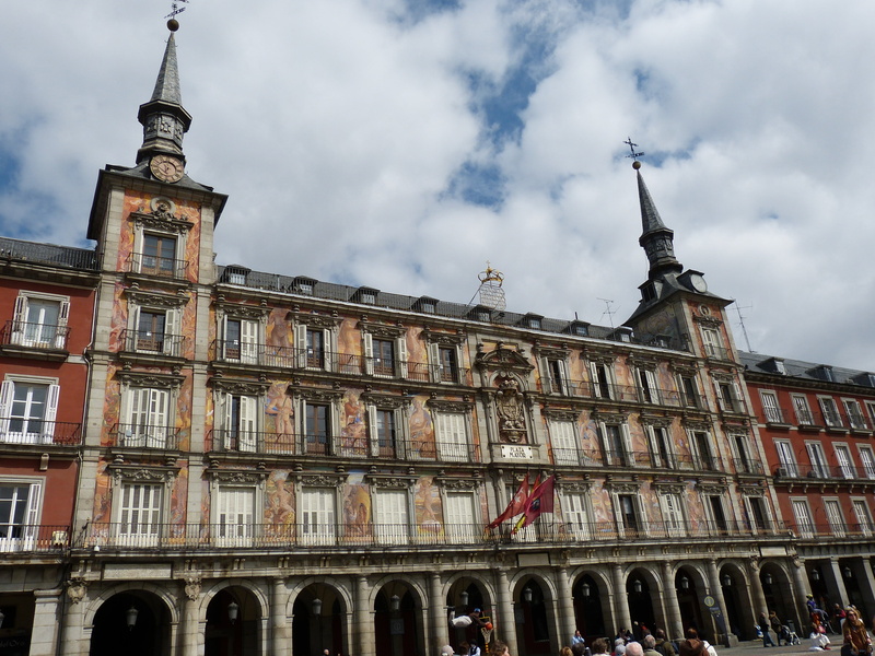 building exterior, space, castile, tourism, building, cloud - sky, architecture, sky, downtown, window, tower, madrid, 4K, low angle view, outdoors, old town