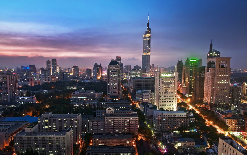 building, buildings, nanjing, architecture, crowd, crowded, residential district, outdoors, tall - high, urban landscape, night, landscape, 2K, sky, spire