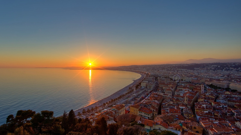 blue, famous Place, urban Skyline, vacations, night, no people, architecture, sunrise - Dawn, orange color, europe, panoramic, cityscape, sun, urban Scene
