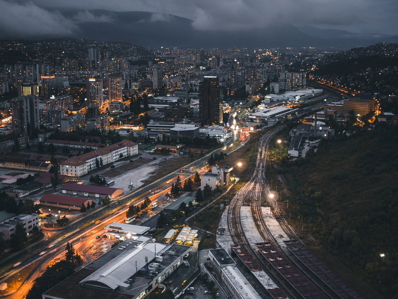 night city, street, downtown District, lot, high angle view, cloud - sky, top view, architecture, building, business, famous Place, japan, buildings, railway