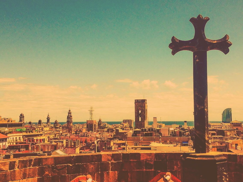 vintage, day, nature, photo, belief, top, place of worship, Barcelona, 480P, city, rooftop, sky, spirituality, time, cloud - sky, outdoors, building, religion