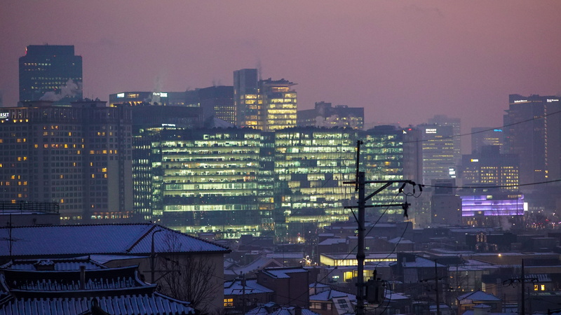 travel, nature, building, evening, korea, built structure, dusk, outdoors, night, tall - high, illuminated, seoul, nighttime, apartment, landscape, no people