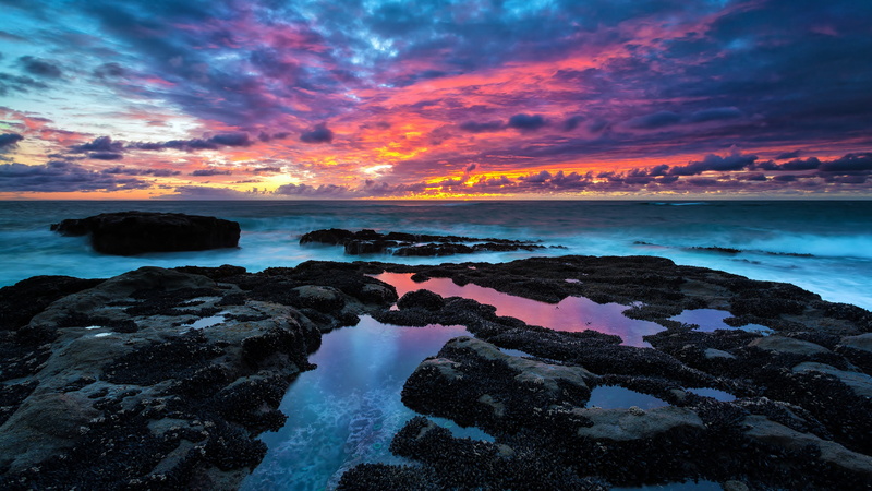 pacific Ocean, land, water, sunset, tropical Climate, night, vacations, dusk, cloudscape, rock - Object, morning, long Exposure, twilight, gray, weather