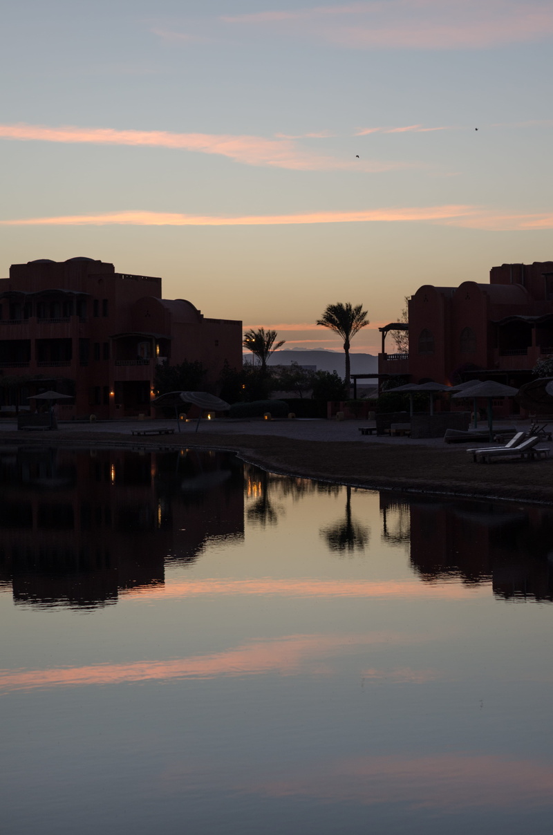 haze, reflection, building exterior, egypt, 4K, sunset, beauty in nature, architecture, mode of transportation, sky, lake, nature, business, palmtrees