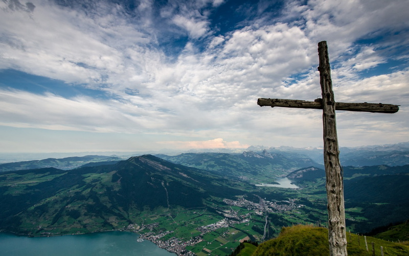 nature, symbol, tranquility, belief, cross, 1080P, tranquil scene, idyllic, mountain range, spirituality, no people, mountain, non-urban scene, sky, landscape