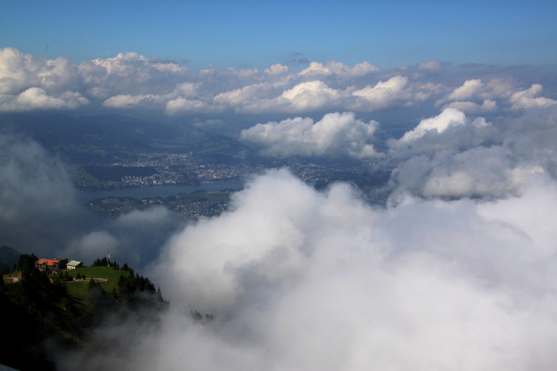 height, mountains, tranquility, beauty in nature, rigi, 4K, nature, aerial view, haze, building exterior, clouds, tranquil scene, scenics - nature, high angle view