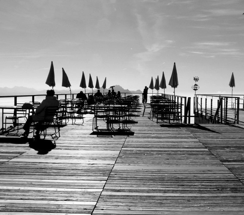 outdoors, rigi, transportation, real people, nature, wood - material, boardwalk, terrace, cloud - sky, sky, shadow, nautical vessel, architecture, pier