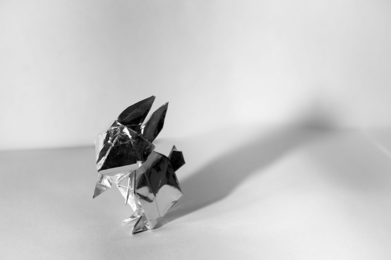 paper, tytoalbatraoz, origami, craft, rabbit, shadow, handcraft, copy space, white background, close-up, still life, creativity, crumpled paper ball, silver