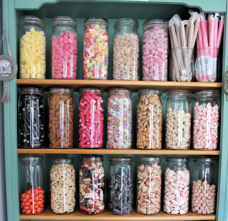 clear, container, candies, food, glass, jars, treats, variation, rack, no people, in a row, Sweet Shop, store, order, shelf, old style, choice, for sale