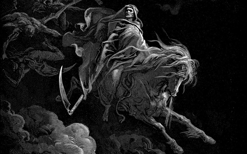 representation, art and craft, human representation, religion, animal wildlife, low angle view, no people, horses, history, night, Dore, Gustave, creativity