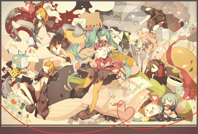 decoration, 1080P, arts culture and entertainment, messy, Len Kagamine, chaos, multi colored, Anime, table, day, creativity, animal representation, variation