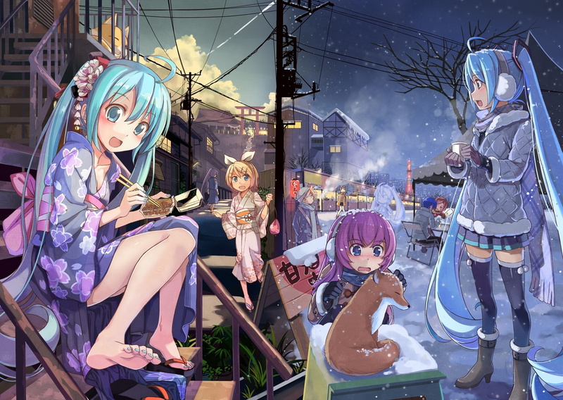kamui gakupo, creativity, characters, vocaloid, art, people, human representation, women, anime, winter, adult, kagamine len, building exterior, kaito