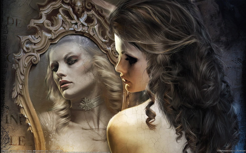 Bruno, girl, Mirror, Crack, Wagner, 1080P, Old, reflection