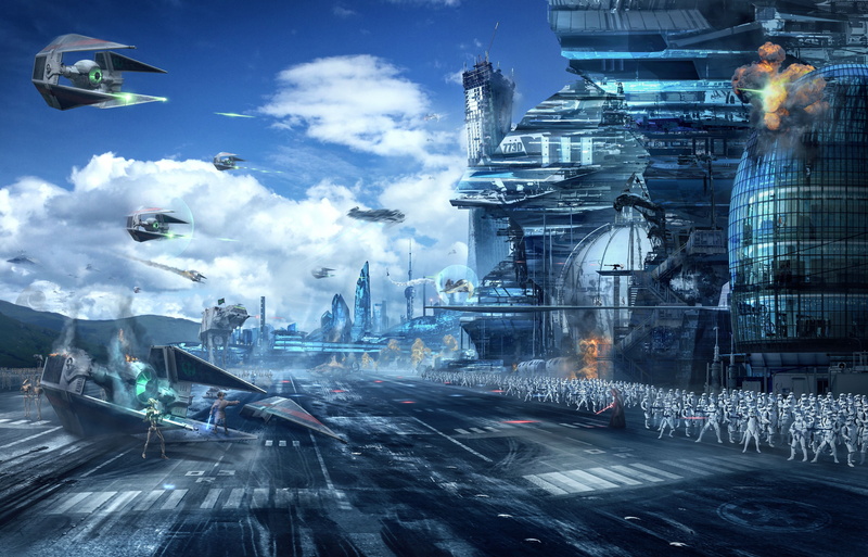 4K, fan art, 4929x3159, city, architecture, star wars, movies, road, wars, art, star, fan