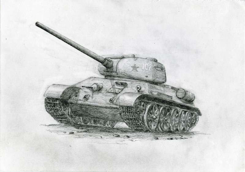 transportation, obsolete, 1080P, T-34, indoors, close-up, retro Styled, drawing - Art Product, history, arts And Entertainment, pencil drawing, concepts And Ideas