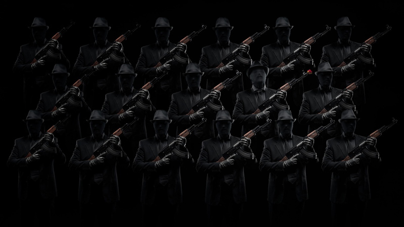 artwork men, men, black background, security, military, uniform, armed forces, studio shot, black color, repetition, military uniform, in a row, 1080P