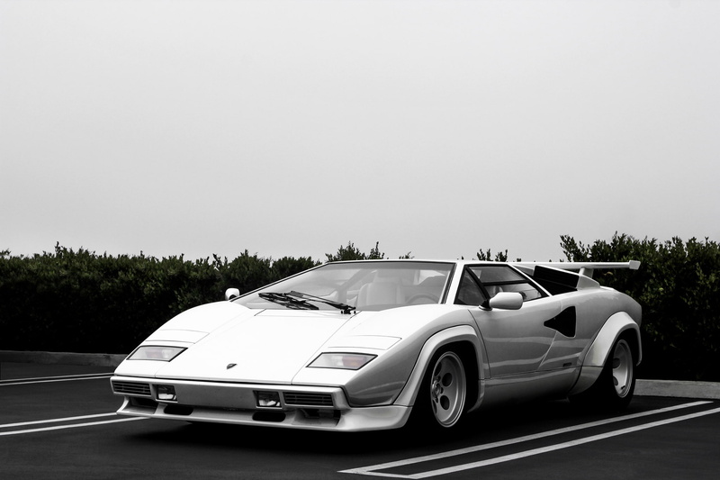 countach, clouds, supercar, 1080P, white, parking, lamborghini