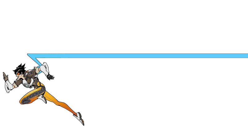 simple background, PC gaming, Tracer (Overwatch), running, minimalism, 1080P, Overwatch