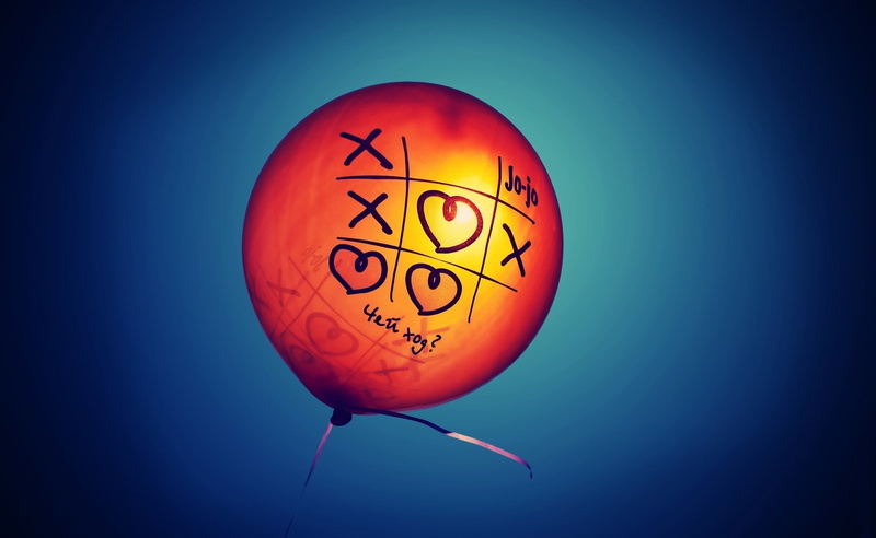 Balloon, text, sphere, blue background, mid-air, no people, toe, Blue, close-up, Love, Game, 2K, tac, shape, brown, vignette, colored background