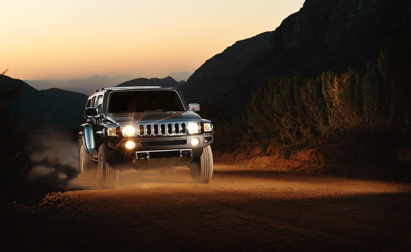 travel, scenics - nature, motor vehicle, Landscape, black, land, car, sunset, dirt road, land vehicle, motion, transportation, sky, environment, hummer h3
