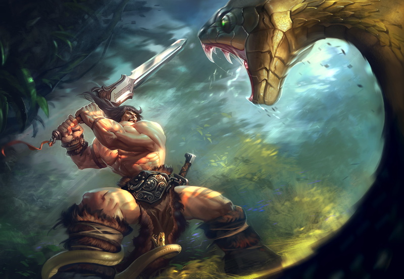marine, 2K, fight, real people, underwater, snake, human representation, holding, jungle, sword, water, sport, man, nature, huge, sea, Conan the barbarian