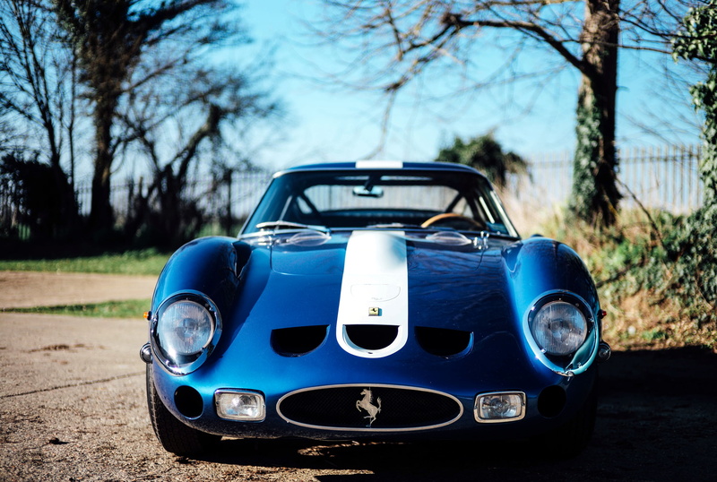 2K, day, vintage car, land, bare tree, 250, gto, 1962, tree, land vehicle, plant, motor vehicle, stationary, sunlight, blue, outdoors, silver colored