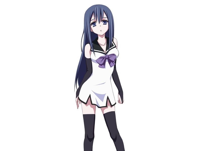 1080P, thigh-highs, Neko Kuroha, Gokukoku no Brynhildr, anime girls, Brynhildr in the Darkness, white background