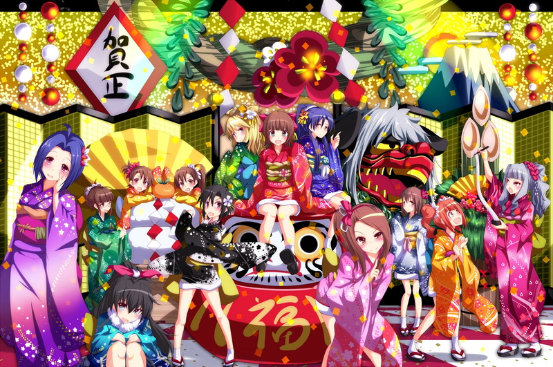 mami, hoshii, natsu, takane, miura, miki, hibiki, ganaha, kimono, 1080P, flowers, idolmaster, futami, iori, ami, shijou, minase, amami, haruka, azusa