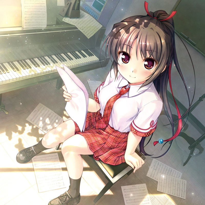 Piano, Sakuraba Tamamo, Daitoshokan no Hitsujikai, 1080P, anime, Anime Girls