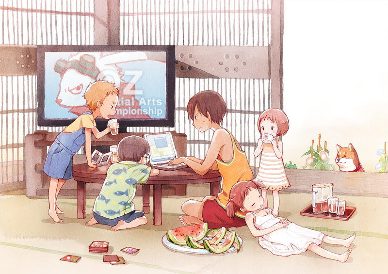 console, summer, plasm, jinnouchi, mao, drink, game, kana, computer, loli, kazuma, animal, wars, glasses, sleeping, 720P, barefoot, dog, ikezawa, food
