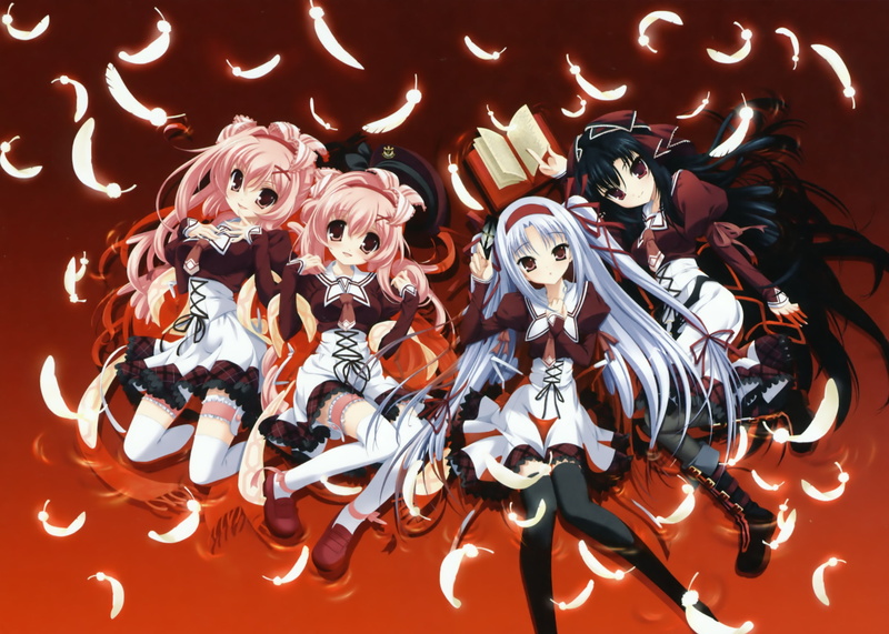 red, hair, shiori, thighhighs, hagiwara, youta, shione, onsen, long, kuroshiba, kanae, azuma, momono, eyes, 1080P, 11 eyes