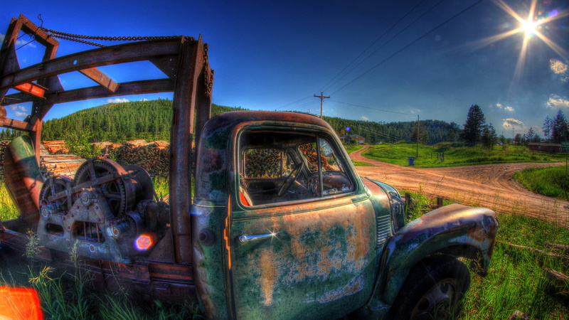 run-down, nature, sky, car, landscape, plant, transportation, mode of transportation, rusty, mirror, day, vehicle, motor vehicle, obsolete, abandoned, no people