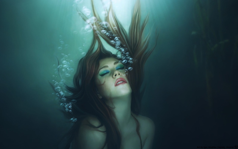 undersea, hair, swimming, headshot, adult, artwork, beauty, portrait, long hair, young adult, one person, women, water, underwater, hairstyle, fantasy girl