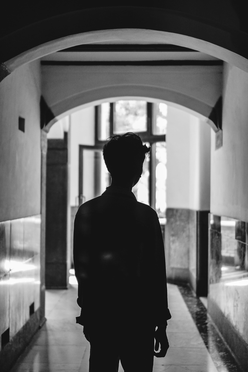 arch, shadow, monochrome, street photography, standing, walking, bw, white, built structure, lawang sewu, portrait, light and shadow, indonesia, black and white