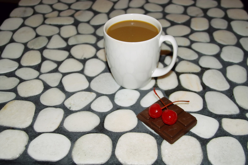 food and drink, brown, sweet, black, table, 4K, mosaic, no people, cocoa, coffee - drink, cherry, cherries, bar, high angle view, crockery, coffee, white