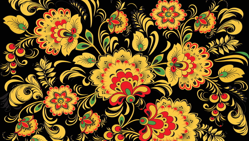 patterns, pattern, yellow, Russia, flowers, Khokhloma, berries, leaves, 1080P, background