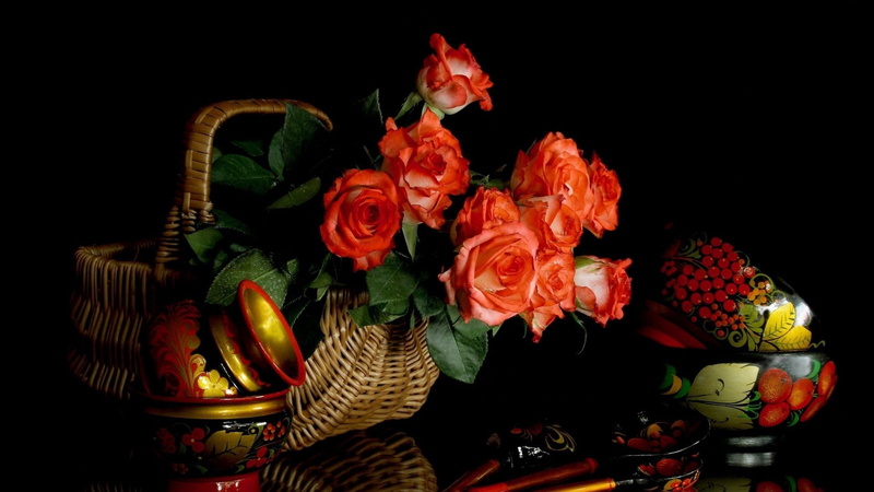 fragility, beauty in nature, close-up, 1080P, Painted, vulnerability, Basket ware, rose - flower, no people, petal, Bouquet, flower arrangement, Flowers